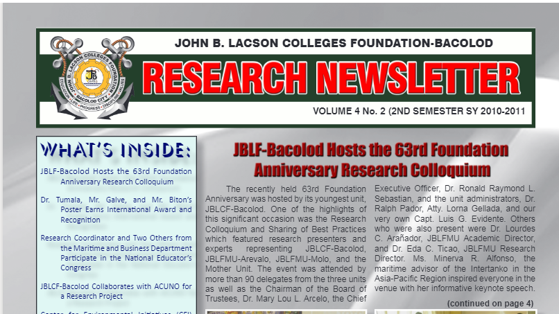 BACOLOD RESEARCH NEWSLETTER July – December 2010