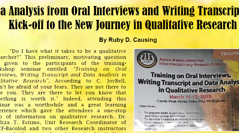 Article 14 | Data Analysis from Oral Interviews and Writing Transcripts: A Kick-off to the New Journey in Qualitative Research | 2018-2019 Annual Accomplishment Report