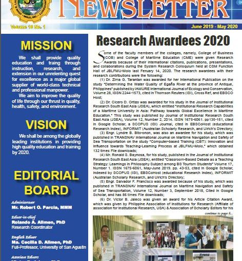 JBLFMU Molo Research Newsletter SY 2019-2020